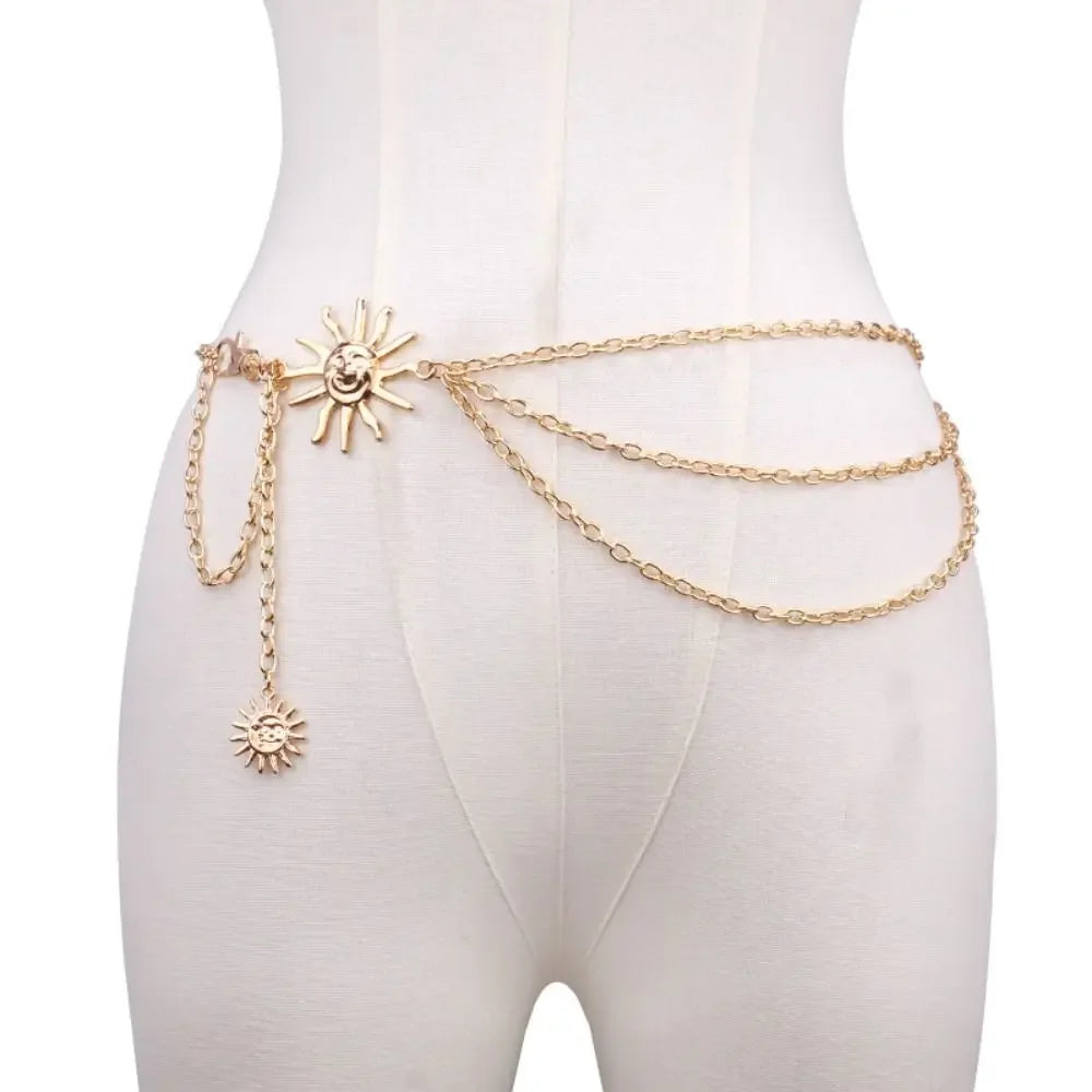 Punk Hip Hop Style Thin Waist Chain Sun Moon Star Women Chain Belt Vintage Fashion Metal Alloy Waistband Clothing...