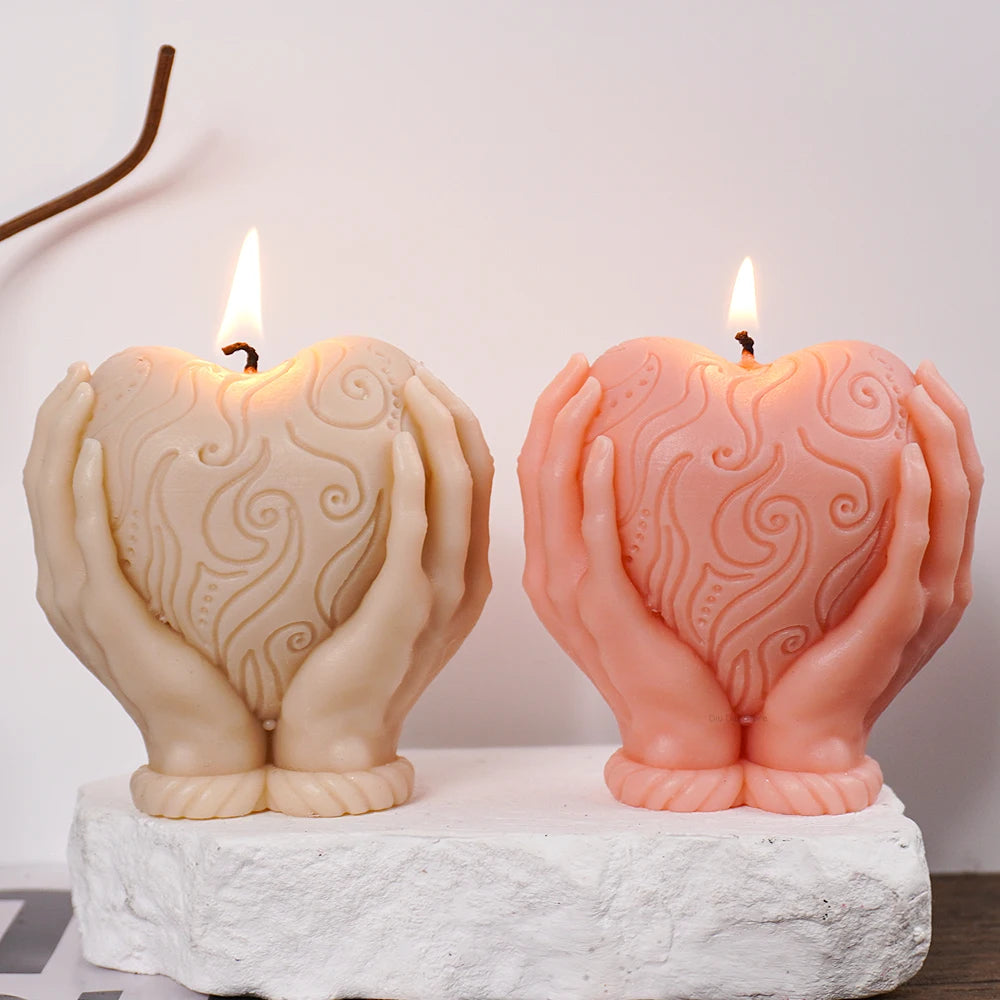 Valentine's Day Ornament Silicone Candle Mold DIY Hand Hold Heart Soap Molds Plaster Chocolate Baking Making Home Festival Decor