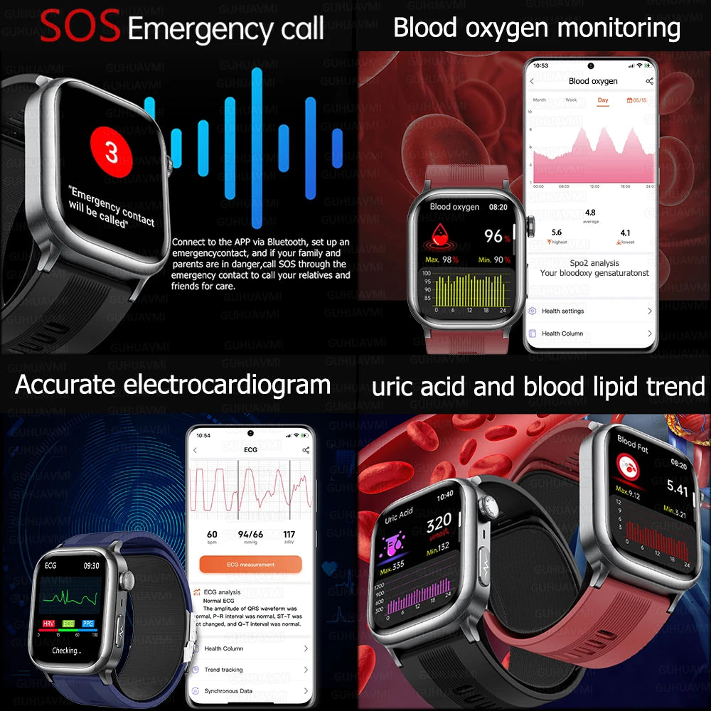 2025New Upgrade Air pump airbag Accurate Blood Pressure Measure Smart Watch ECG+HRV lipids Uric acid AI Diagnosis Smartwatch NFC