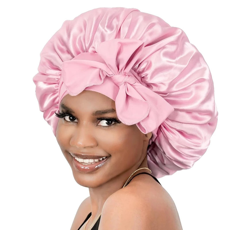 1PC Satin Sleep Bonnet Polyester Unscented Hair Care Cap with Adjustable Tie Band,Comfortable Sleeping Bonne for Hair Protection