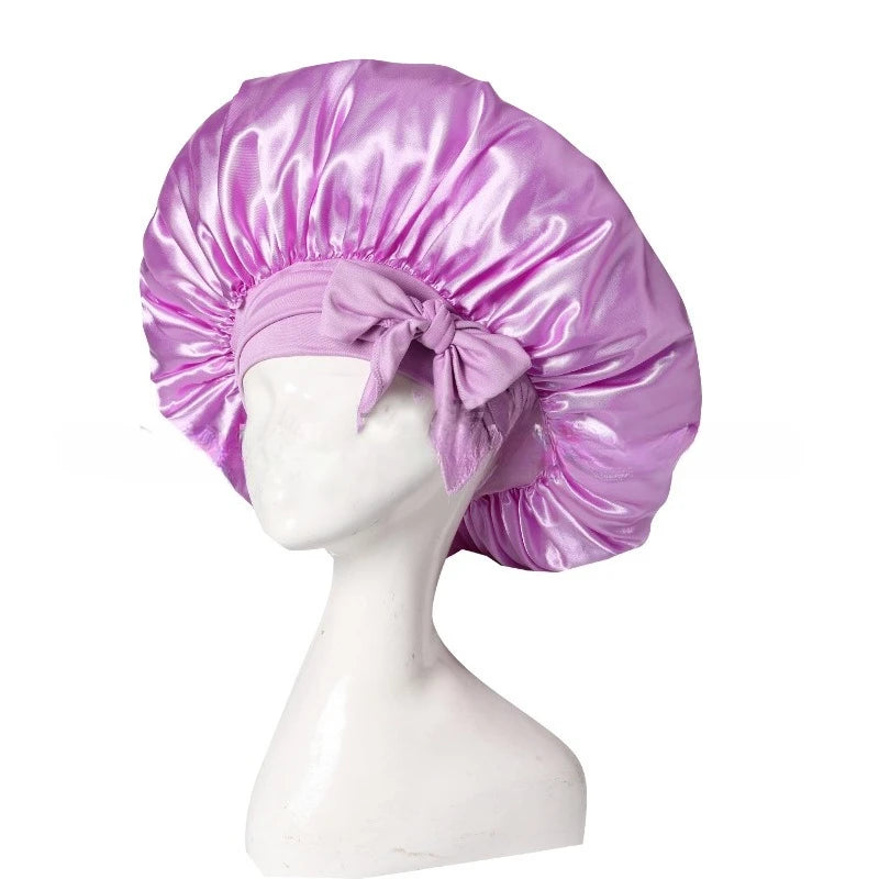 1PC Satin Sleep Bonnet Polyester Unscented Hair Care Cap with Adjustable Tie Band,Comfortable Sleeping Bonne for Hair Protection