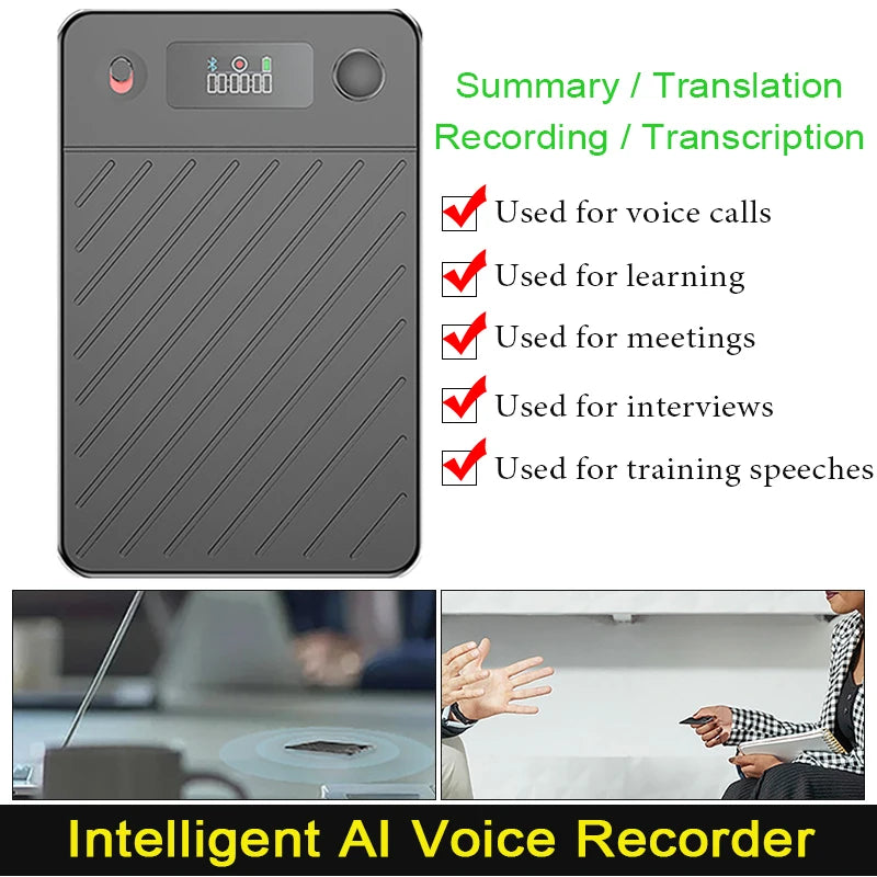 8-256GB AI Voice Recorder with Display Screen Real-Time Transcription & Translation Summarization Device for Lectures Meetings