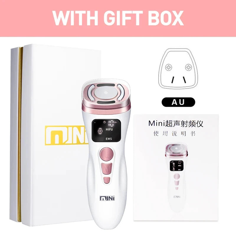 New Mini HIFU Ultrasonic Machine EMS Microcorriente Facial Lifting Firming Skin Care Anti Wrinkle Massager