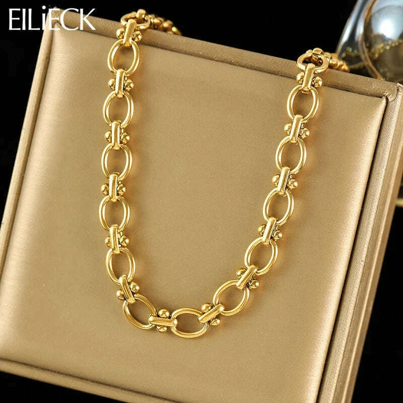 EILIECK 316L Stainless Steel Metal Chain Necklace For Women Fashion 18K Gold Plated Neck Chain Waterproof Jewelry Lady Gift