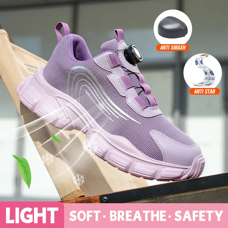 Big Size Men and Women Rotary Buckle Work Safety Shoes Men Air Soft Sole Lightweight Sneakers Protective Fashion Work Shoes