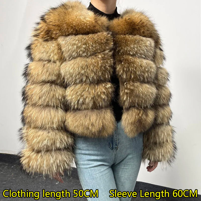 2024 maomaokong Super Hot Winter Women Luxury Thick Real Raccoon Fur Coat Natural Fox Fur Jacket Plus Size Jackets Female Vest