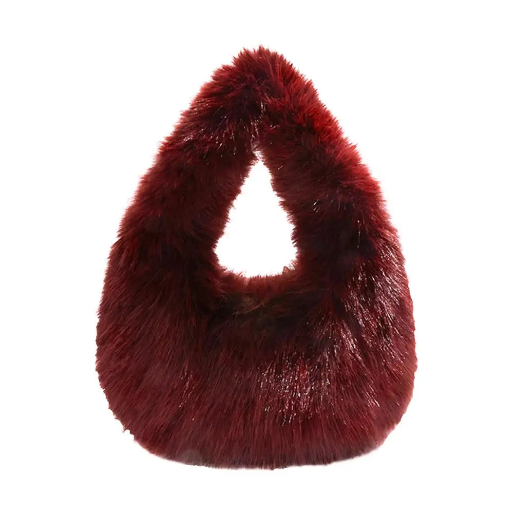 Winter Shoulder Bags Casual Furry for Women Solid Color Soft Plush Ladies Clutch Purse Handbags Lightweight Female Hobos Bag