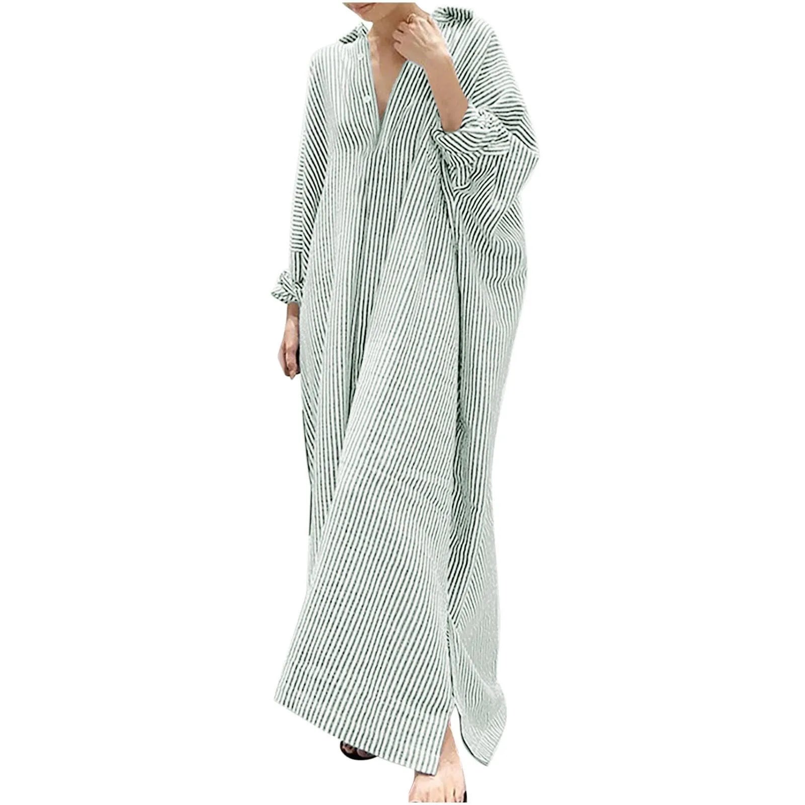 Elegant Outfits Summer Dress For Women Stripe Cotton Shirt Casual Loose Maxi Dresses Formal Occasion Dresses vestidos...
