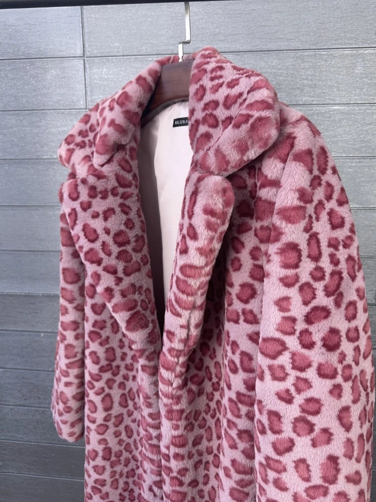 2026 Fashion Zebra Leopard Print Fur Coat Women's Winter Faux Rabbit Hair Fur X-long Overcoat Loose Jacket Streetwear...