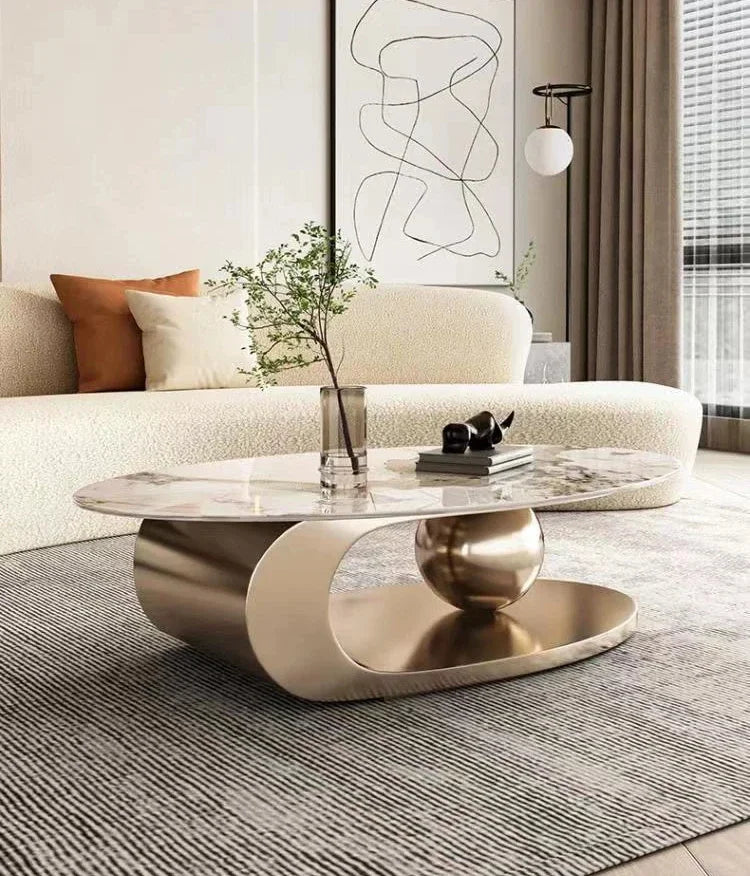 -Rock Slab Light Luxury Coffee Table Modern Minimalist Home Small House Italian Living Room Designer Oval Coffee Table Table - Kimlud
