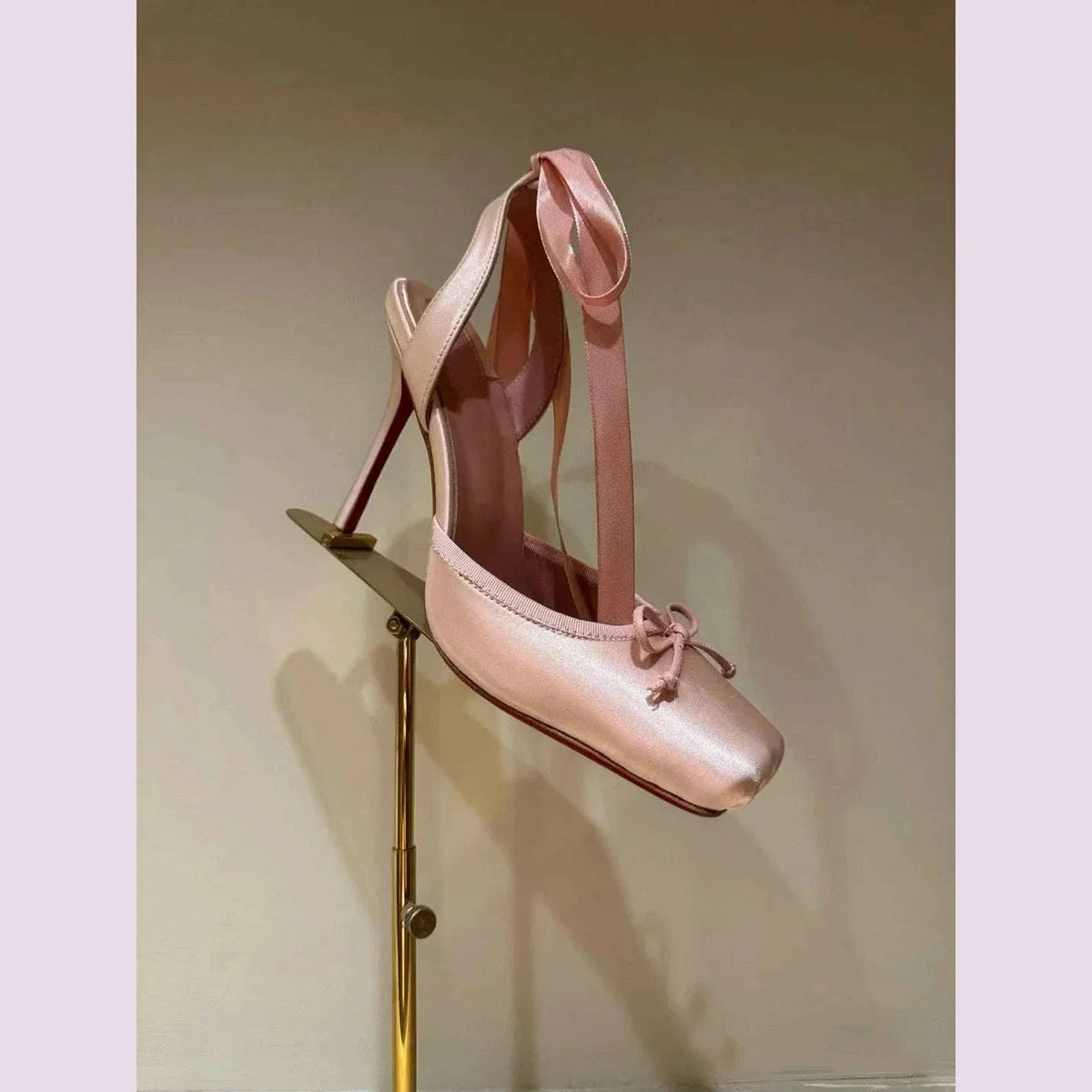 Balck Stain Lace Up Ballet Shoes Girl Pink Square Toe Bow Tie Stiletto Heel Ankle Strap Slingback Elegant Summer Sexy Pumps
