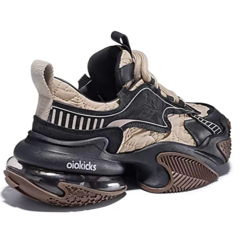 Genuine Leather Breathable Daddy Shoes for Men's Women's Shock Absorption Buffer Sole Casual Sneakers Thick Soled Elevated Shoes