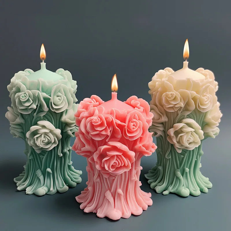 Rose Pillar Candle Mold 3D Rose Flower Silicone Mold Handmade Bouquet of Flowers,Wedding Gift,Home Desktop Decor Mold