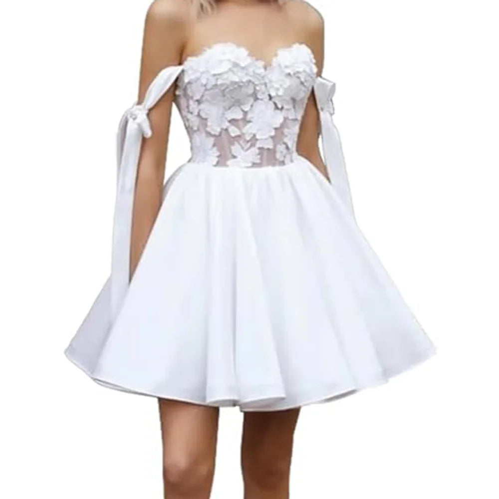 Sexy A-Line Short Cocktail Party Dresses Strapless Satin Sweet Bowknot Appliques Backless Homecoming Dress 2025 Free Customized
