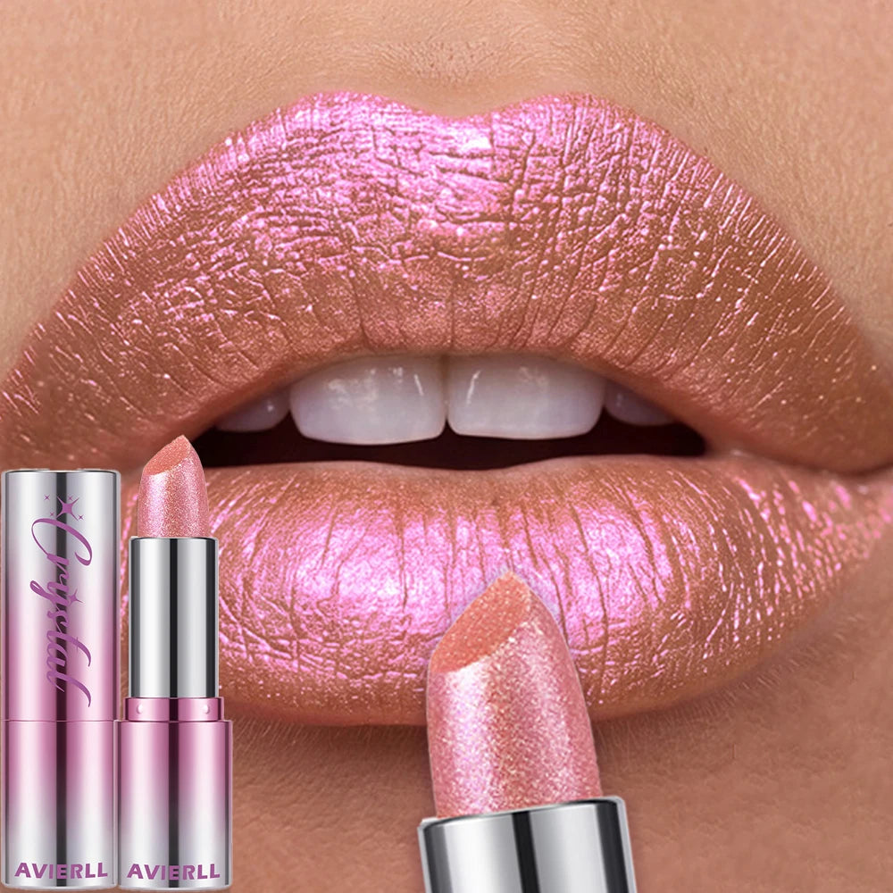 14 Colors Metallic Sparkle Lipstick Polarizing Pigment Diamond Shine Gold Pearlescent Lipgloss Long Lasting Lip Beauty Makeup