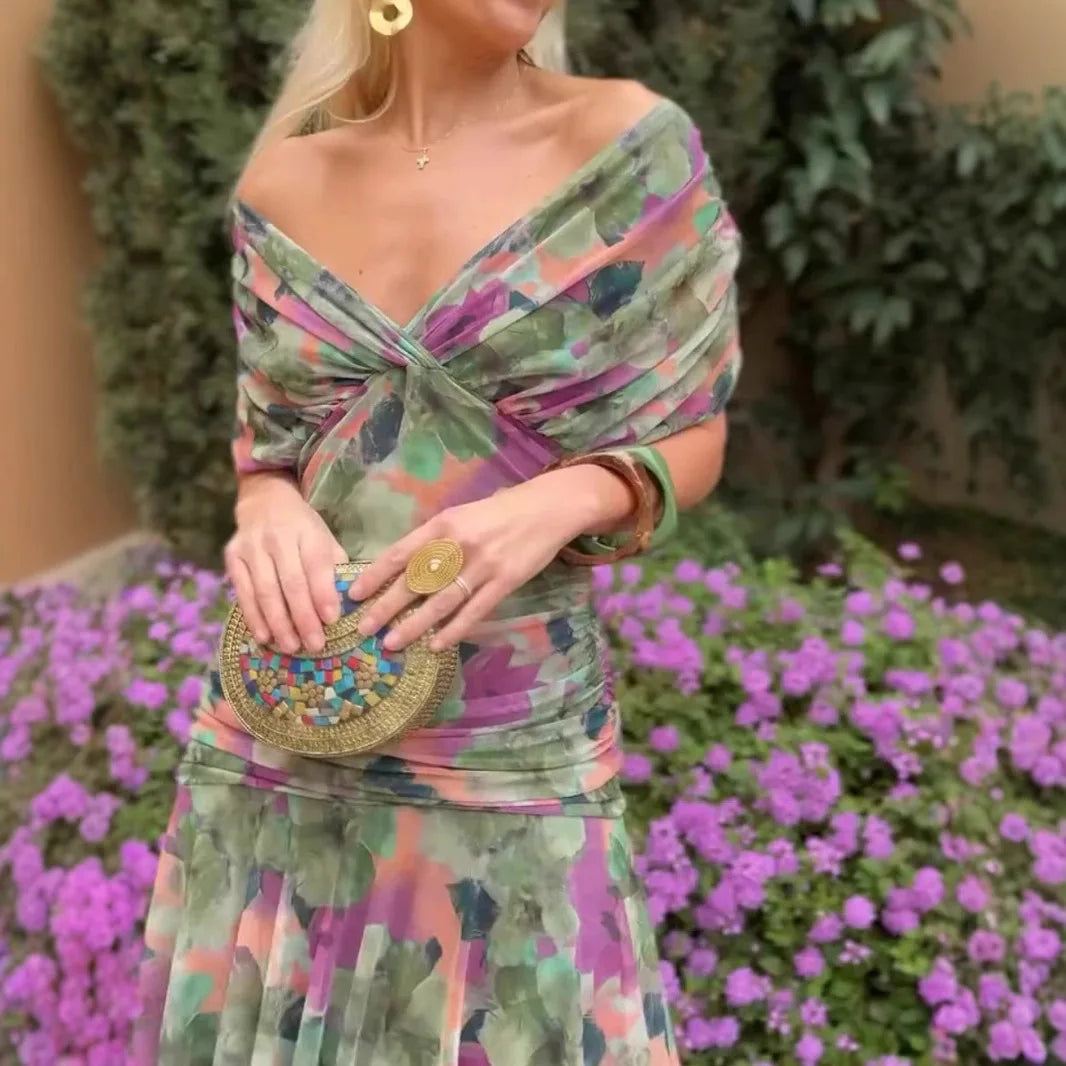 2025 New Fashion Printed Ruffle Dress Your Summer Casual Loose Bohemian Vacation V-neck Short-sleeved Long Dresses For...