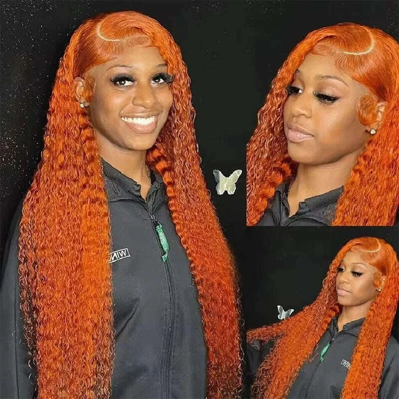 Ginger Orange Water Wave #350 Colored 13x6 13x4 Transparent Lace Front Wig Human Hair for Women Deep Curly Wigs Pre Plucked