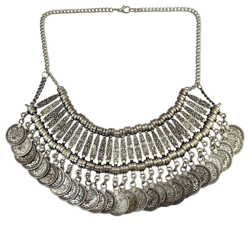 Afghan Bohemian Collars Choker Chic Ethnic Indian Jewelry Sets Gypsy Boho Vintage Tassel Coin Statement Necklace Earrings Women