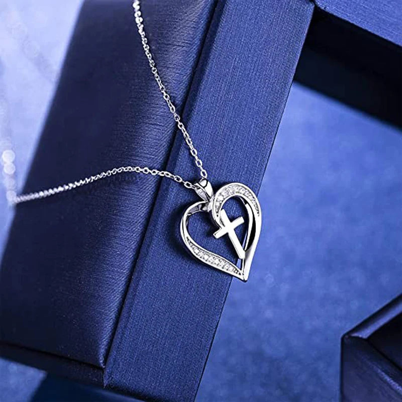 Huitan Creative Heart with Cross Design Pendant Necklace for Women Wedding Anniversary Party Statement Neck Accessories...