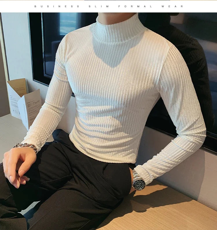 New Gold Velvet T Shirt Men Clothing Fashion Trend Male Luxury Prom Party Long-sleeved Striped Pullover Tops Homme - Kimlud