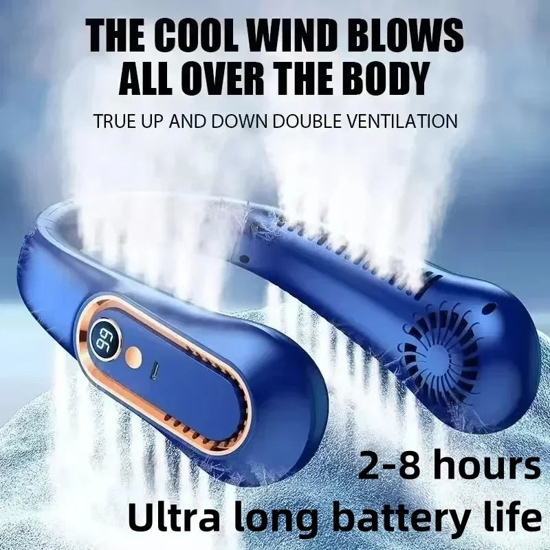 8000mAh USB Hanging Neck Fan Portable Bladeless Mini Rechargeable Mute LED Digital Display Electric Air Cooler Handheld - Kimlud