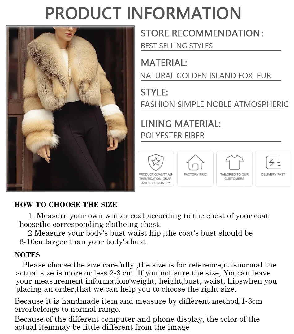 Real Golden lsland Fox Fur Coat With Lapel Natural Golden lsland Fox Fur Coat Real Fur Coat Best Selling Furry Jacket Women