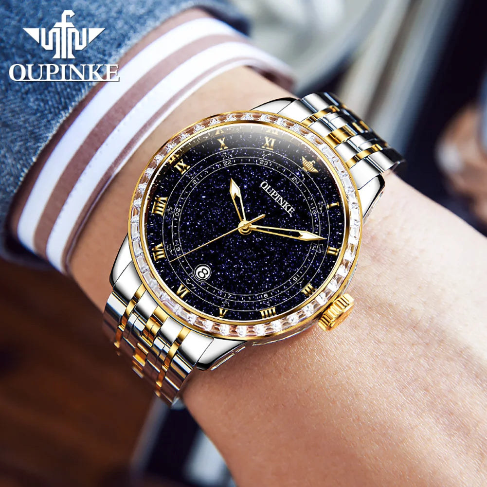 OUPINKE Original Automatic Mechanical Watch for Men Star Diamond Design Luminous Waterproof Men's Wristwatch Luxury...