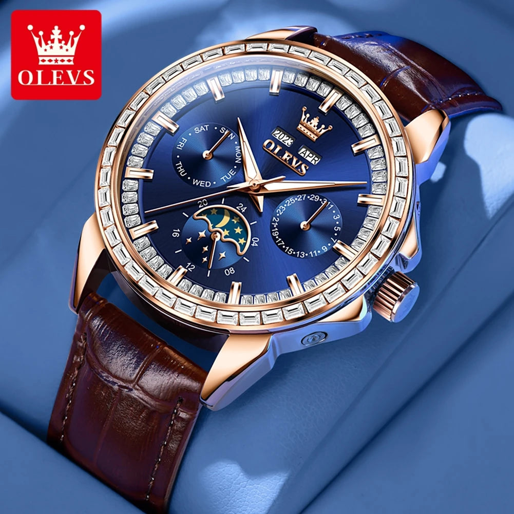OLEVS 6695 Watch For Men Original Moon Phase Automatic Mechanical Man Watch 30M Waterproof Luminous Week Date Display...