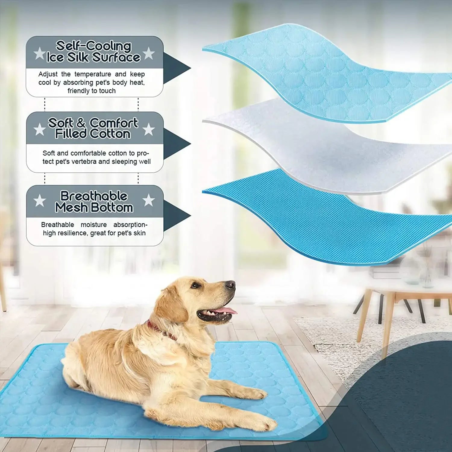 NONOR Dog Cooling Mat Summer Pet Bed for Dogs Cats Kennel Pad Breathable Pet Self Cooling Blanket Dog Car Seat Bed
