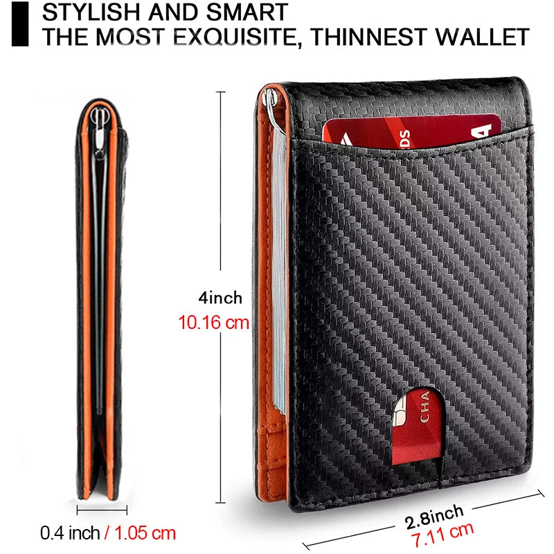Rfid Leather Men Wallets Money Bag Slim Thin Card Holder Wallet Carbon Fiber Male Small Short Purse Black Billfold Walet Gifts