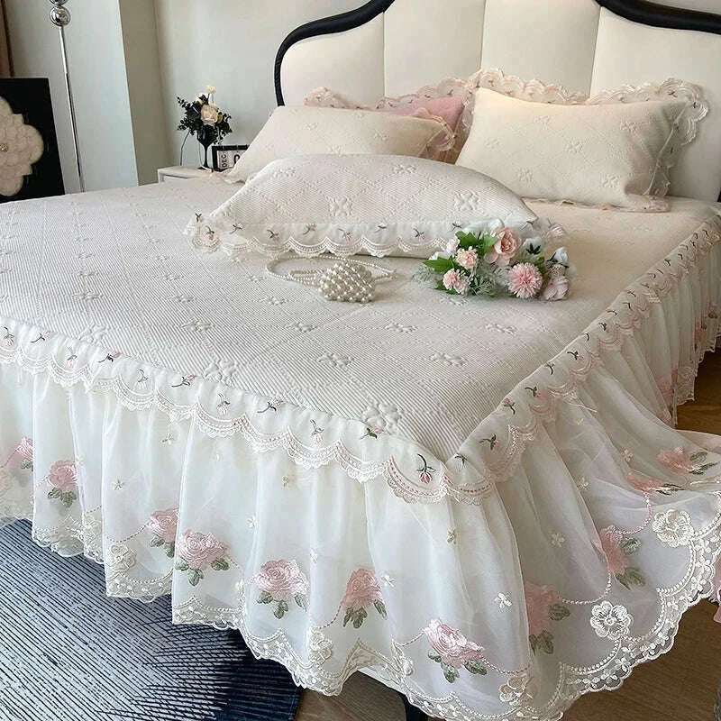 2025 Summer Cool Bed Skirt Sheet Princess Bed Skirt Mattress Ruffled Lace Bedsheet Not Stuffy With Pillowcases Twin Queen Size