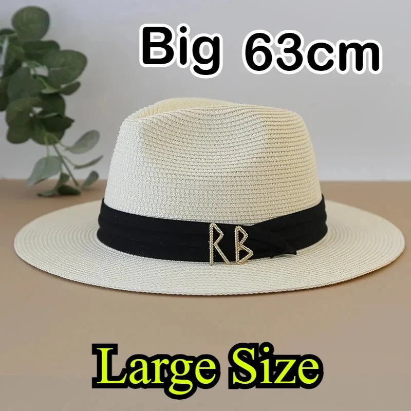XL Big Size Sun Hat for Men Big Head Beach Panama Hat Man Wide Brim Straw Hat Designer Classic Fedora