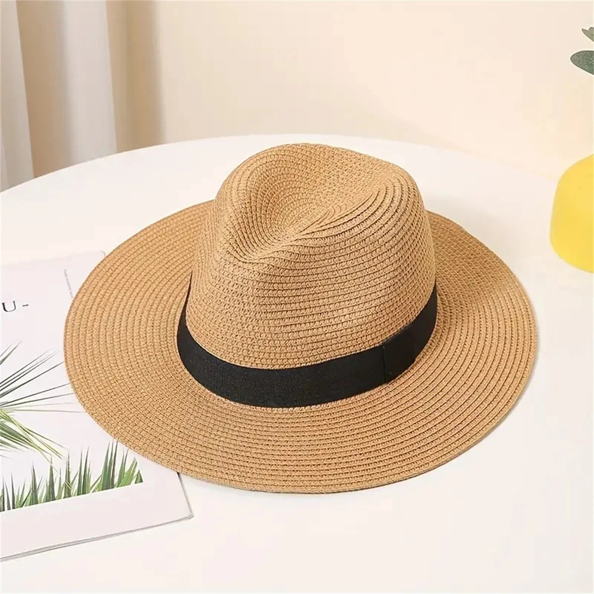 Classic Unisex Straw Hat Solid Color British Style Panama Hats BreathableSun Hats Outdoor Travel Beach Hat For Women Men