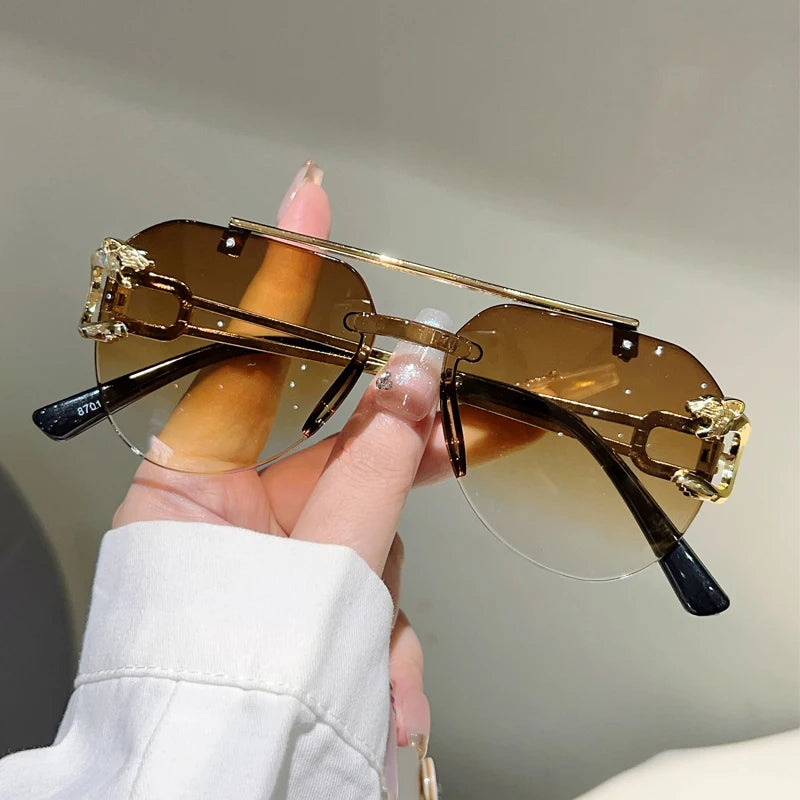 KAMMPT Rimless Pilot Sunglasses Men Fashion Vintage Gradient Casual Shades Women Trendy Brand Design Outdoor Decor Sun...