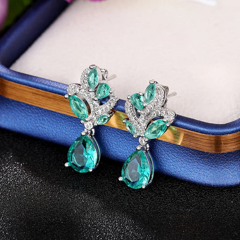 Huitan Gorgeous Green CZ Dangle Earrings for Women New Trendy Wedding Engagement Female Earrings Elegant Accessories...
