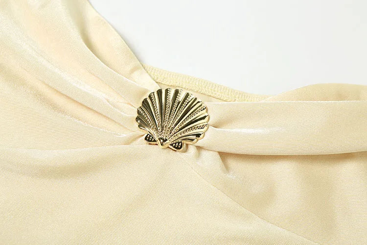 Weird Puss Shell Metal Satin Dress Women Y2K Plait Halter Sexy Low-Neck Irregular Backless Sleeveless Ruched Summer Mini...