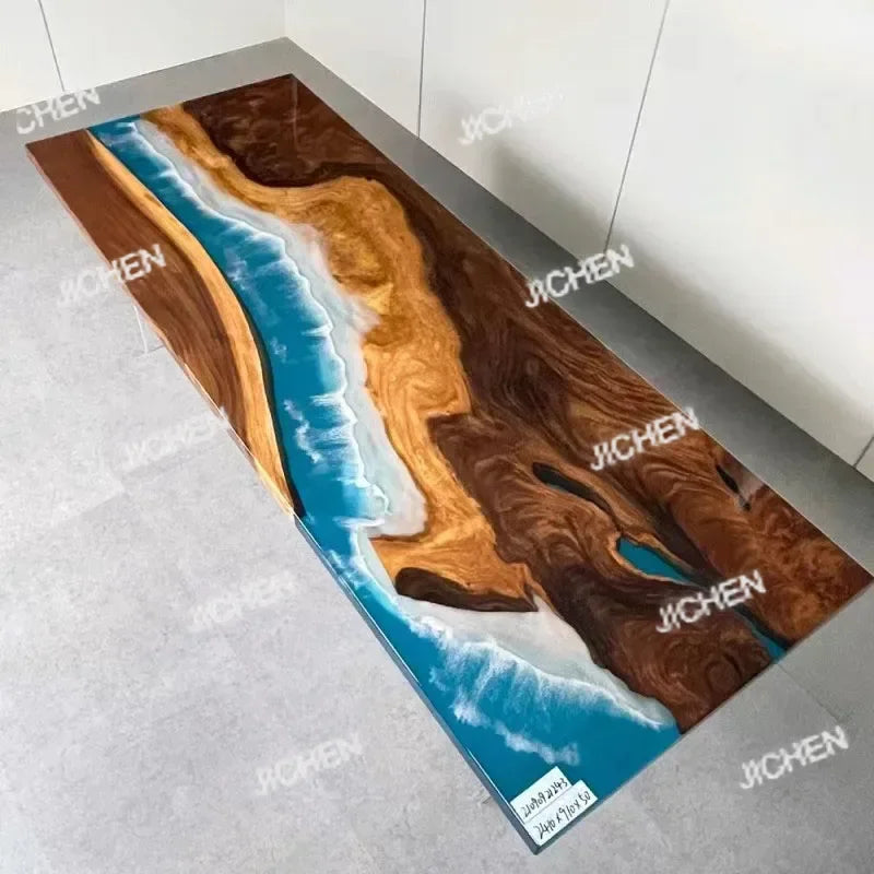 JC Resin Table Spot River Table Walnut Solid Wood Large Board Tea Table Resin Large Board Tea Gold Camphor Desk