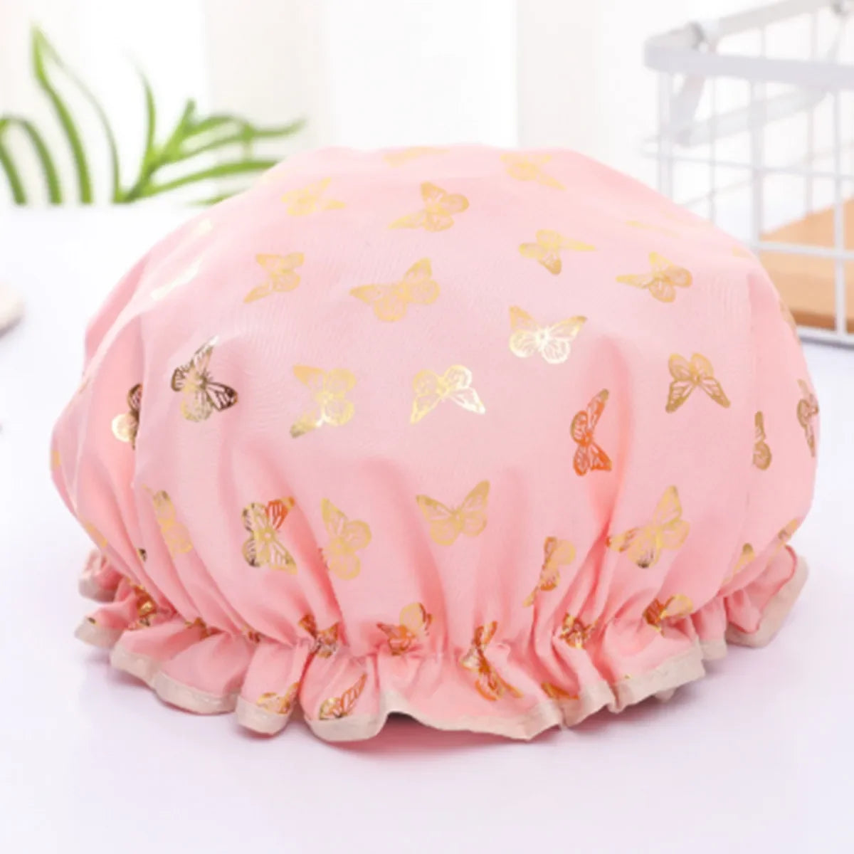 【Hot sales】Double Shower Cap Waterproof Hair Cap Hot Gold Printed Terylene Cotton Shower Cap Bathing Women