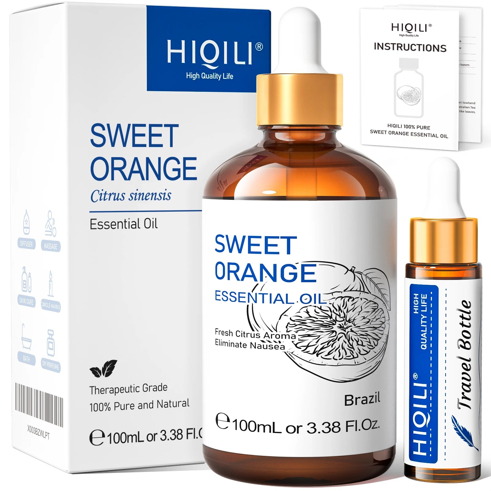 HIQILI Ylang-Ylang Essential Oil 100ML Citronella Geranium 100% Natural Tree Oil for Skin Massage Stress Relief & Aromatherapy