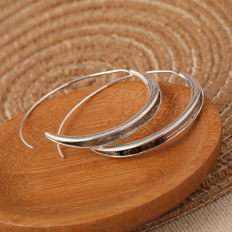 Fashion Concise Design Silvery Plated Hoop Earrings for Women's Vintage Party Vacation Jewelry Accessories Perfect...