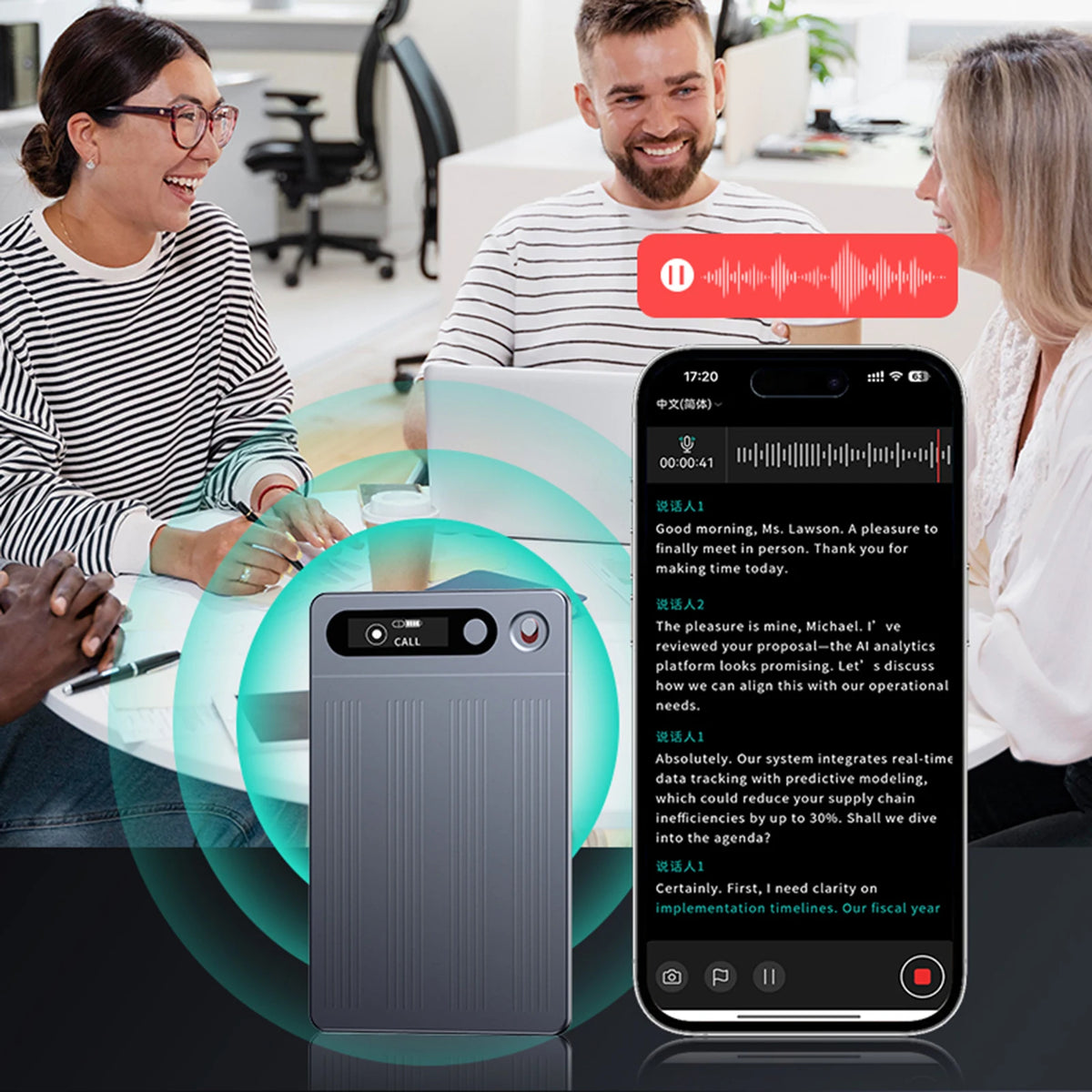 64G AI Voice Recorder Portable AI Notetaking Device Support 134 Languages Transcribe & Summarize Audio Recorder Audio Dictaphone