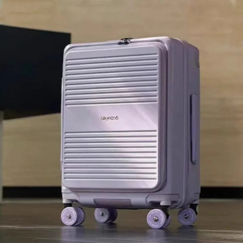 Wide Handle Trolley Suitcase Scalable Large Capacity Case Rolling Luggage Side Opening Pocket Bag With TSA Lock Colorful Wheels