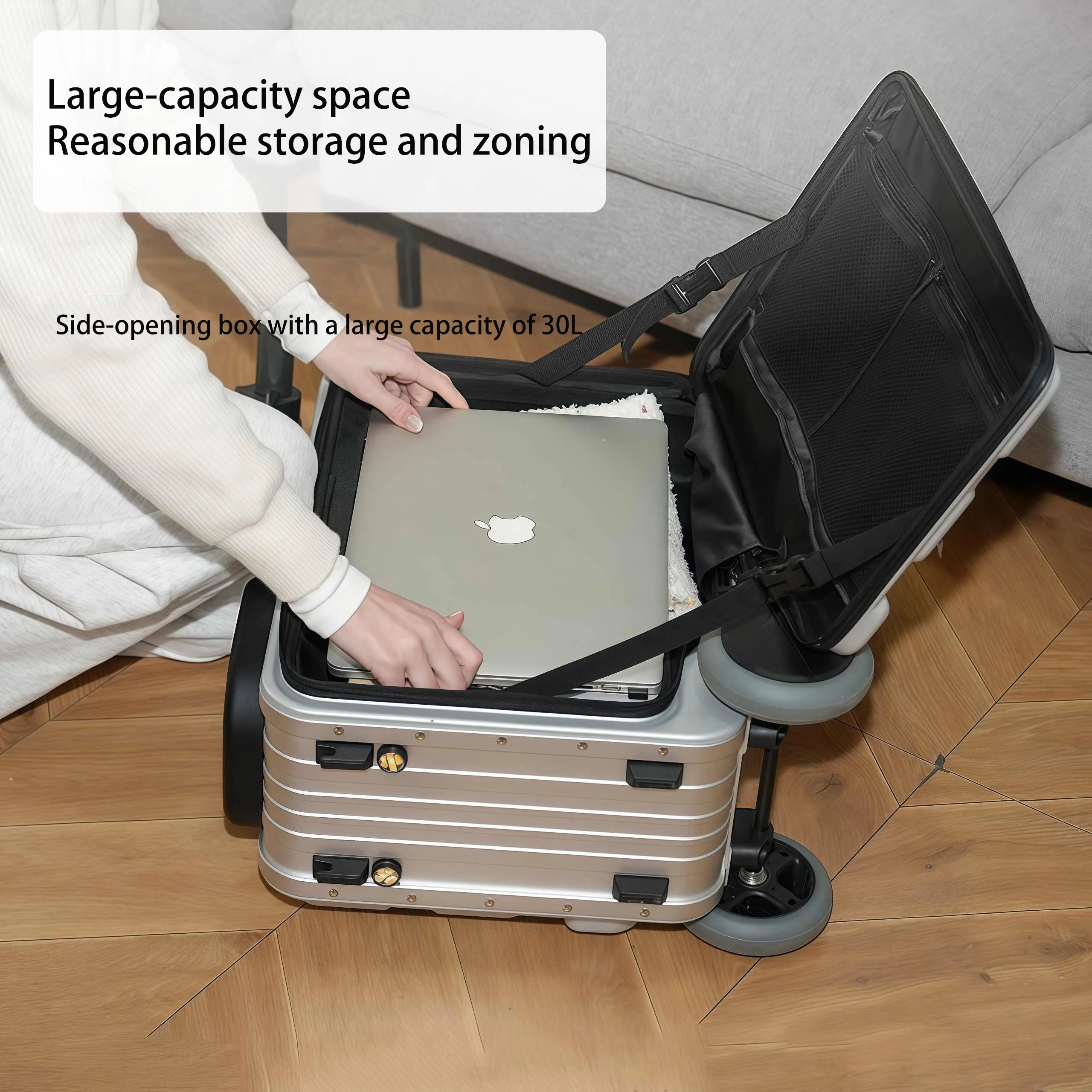 Deluxe Electric Scooter Luggage Children's Cabin Portable Smart Luggage Comfortable Seat Silver Trolley Multipurpose Bag...