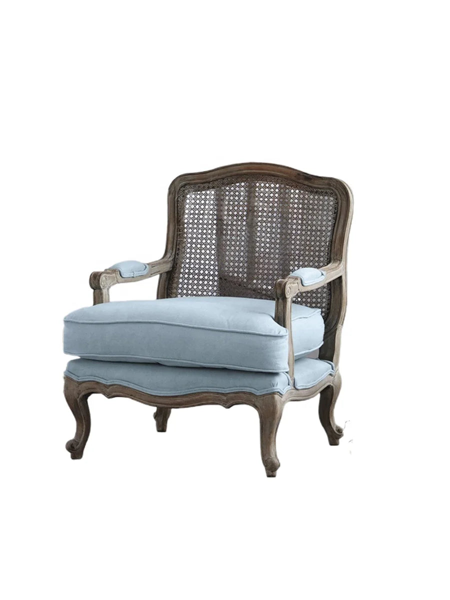 French farmhouse antique wooden armchair lounge living room furniture with stool accent chair - Kimlud