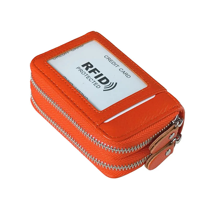 RFID Blocking Fashion Women Card Holder Genuine Leather Double Zipper Large Capacity Female Wallet Purse | Kimlud Mid...