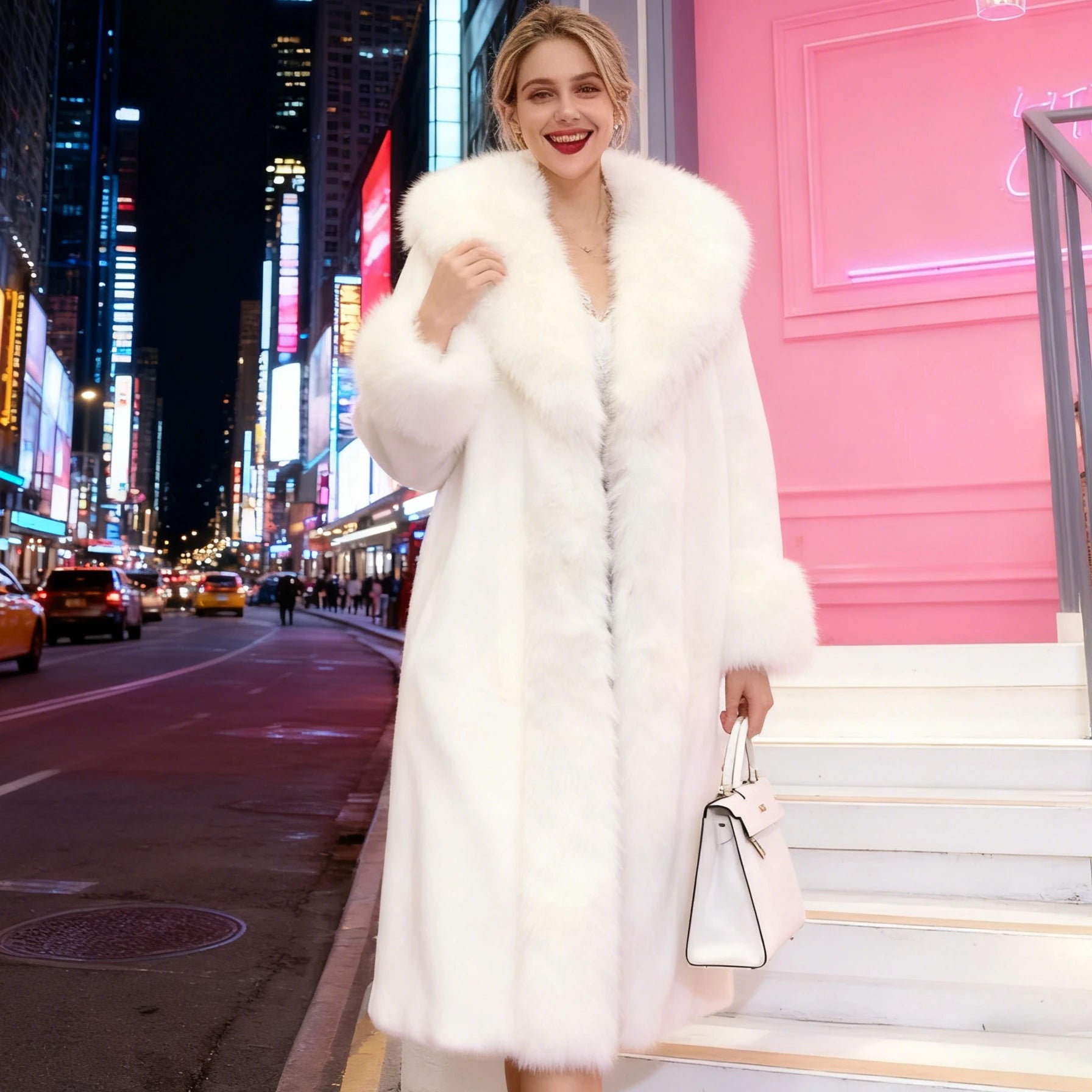 Long Coat Faux Fur Coats Women Thick Warm Turn Down Collar Y2k Streetwear Work White Outerwear Jackets Elegant Fur Autumn Winter