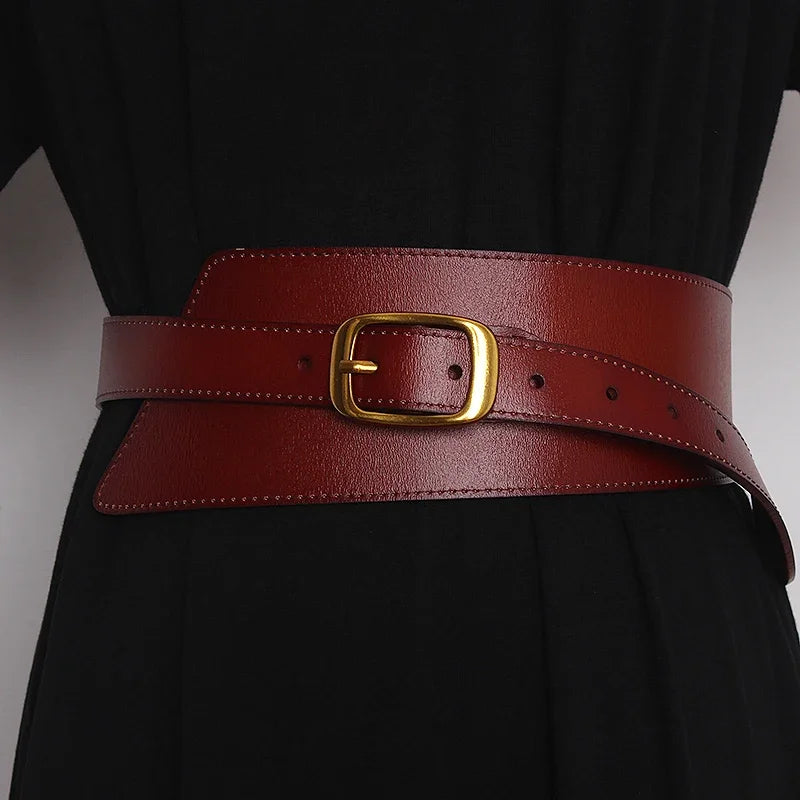 Women's Coat Wide Waistband Genuine Leather Cummerbunds Female Dress Corsets Versatile Waist Belts Decoration Wide Belt...