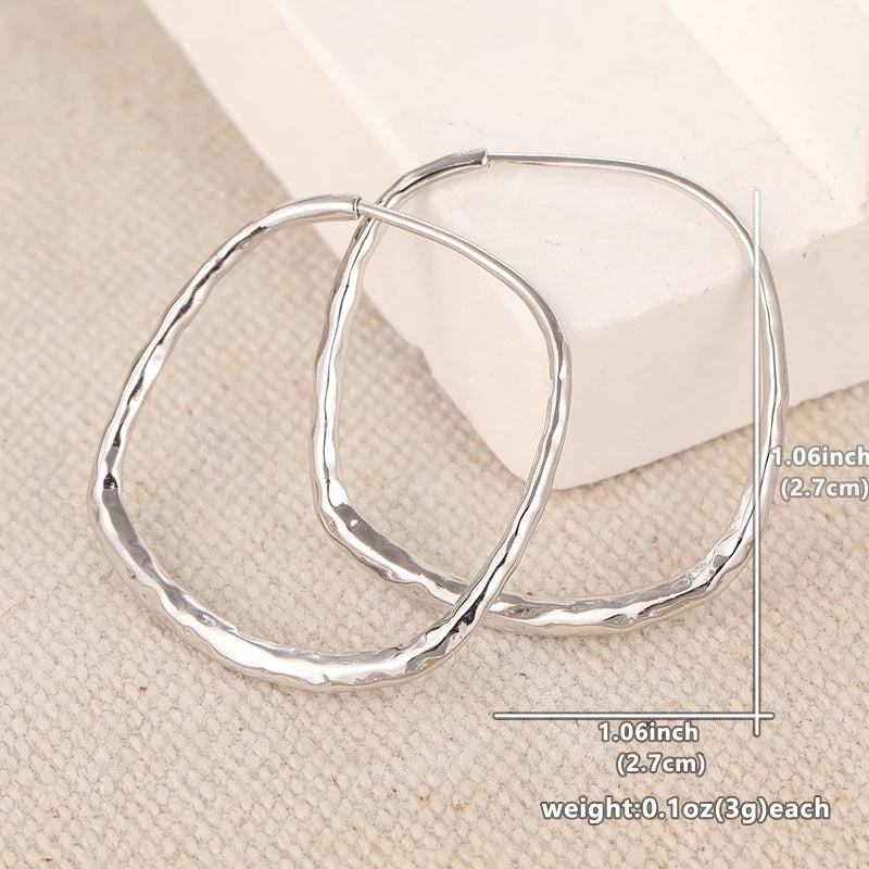 Fashion Concise Design Silvery Plated Square Shaped Hoop Earrings for Women's Vintage Party Vacation Jewelry Accessories Crafts