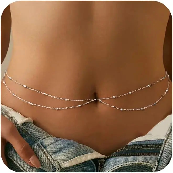 Waist Chain for Women Waterproof, 14K Gold Plated STAINLESS STEEL Layered Belly Chain Sexy Bikini Satellite Beads Body...