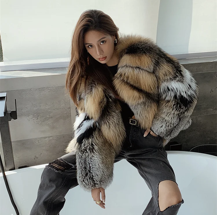 Women Fur Coat Natural Finland Golden Edged Fox Fur Winter Jacket Whole Skin Fur Warm Thick Luxury Fur Clothing Outerwear